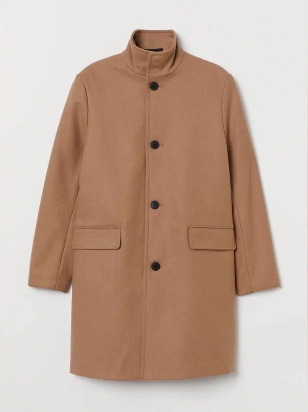 H&M Men's Camel Pea Coat - Single-Breasted Wool Blend
